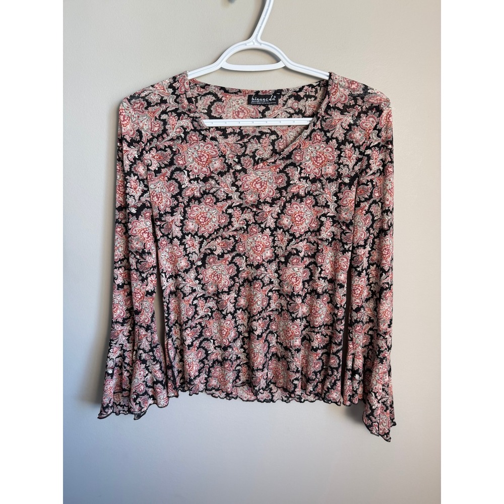 B.I.Y.A.Y.C.D.A. Paisley Bell Sleeve Top‎ Pink Multi Boho Cottagecore Y2K Hippie - Picture 2 of 11